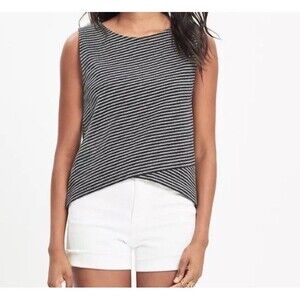 Madewell Stripe Crossover Tank Top Sleeveless Black White Stripe 100% Cotton M